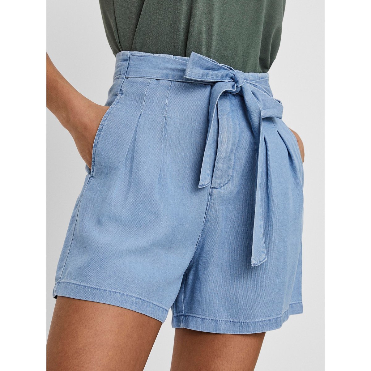 Short En Lyocell, Ceinture À Nouer stone clair, VERO MODA