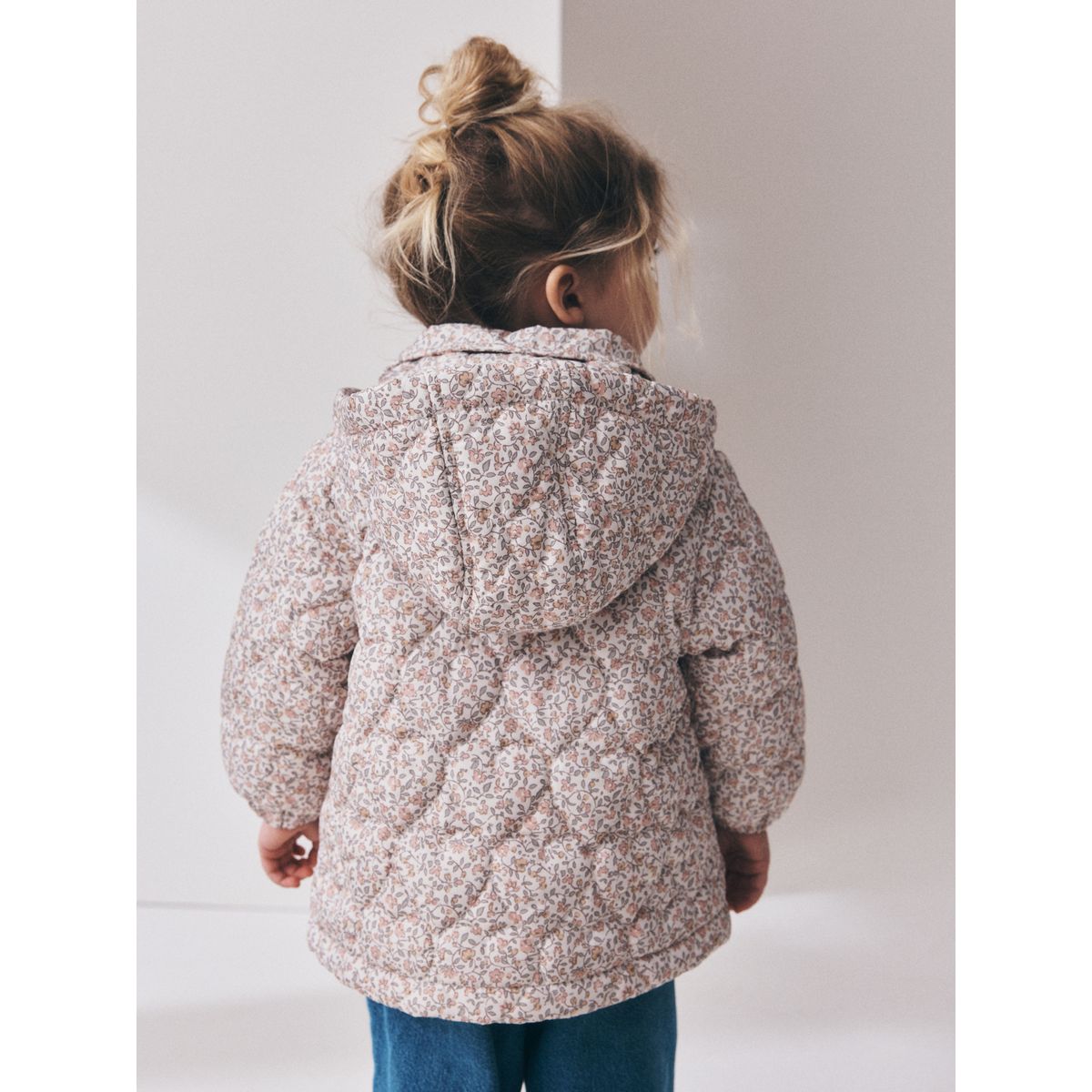Manteau matelassé imperméable rose motif fleurs, NEXT