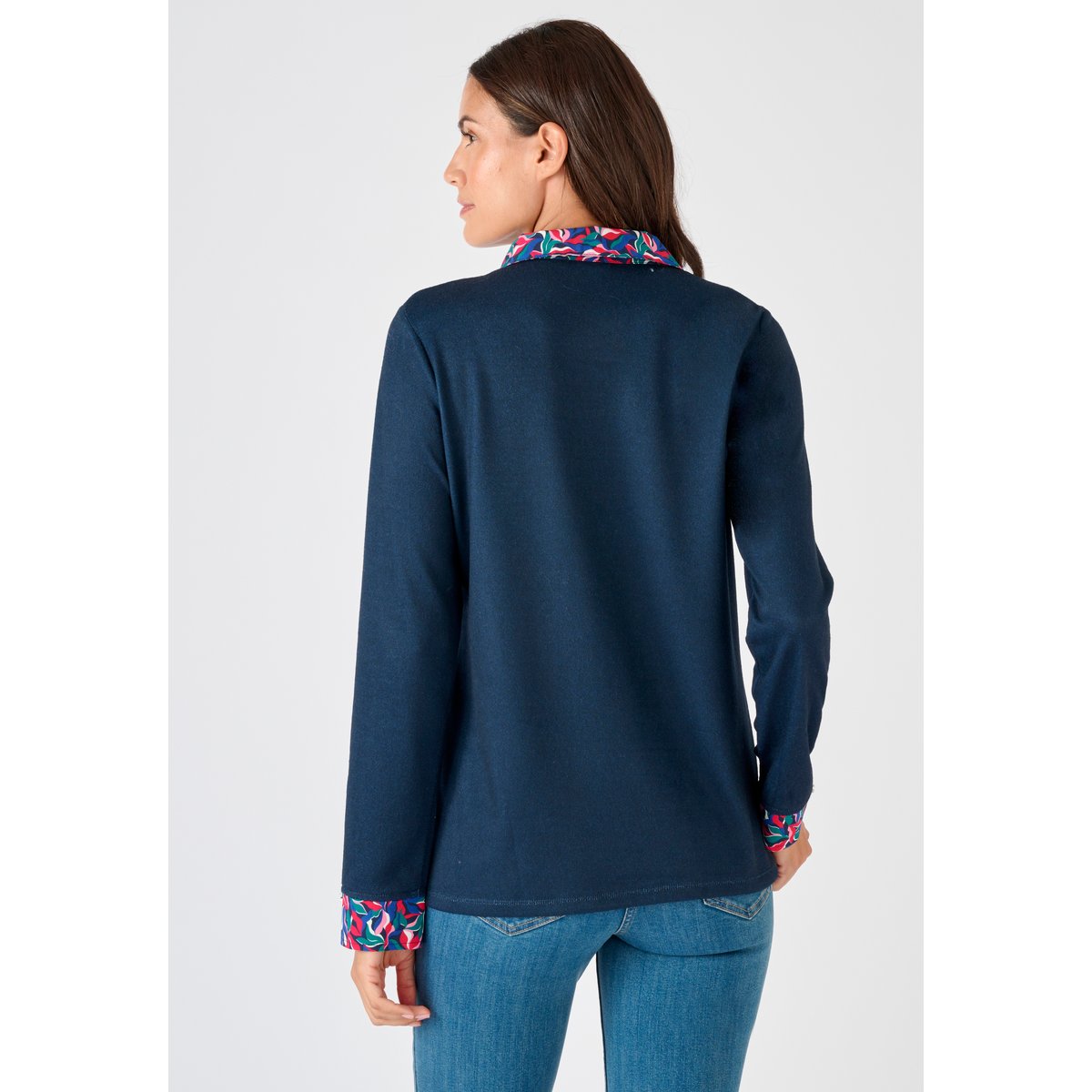 T-shirt effet 2 en 1 en maille chaude bleu marine, DAMART