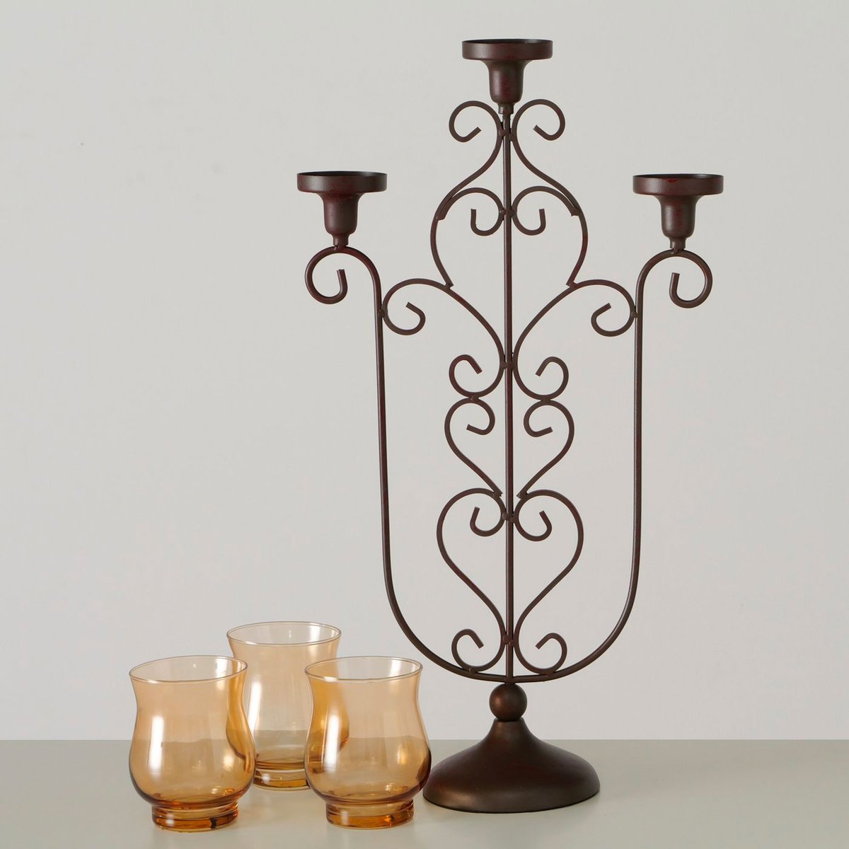 Grand photophore en métal et verre 35x14x68.5cm marron, WADIGA