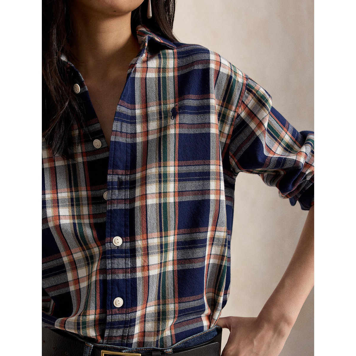 Camisa xadrez com mangas compridas quadrados marinho, POLO RALPH LAUREN