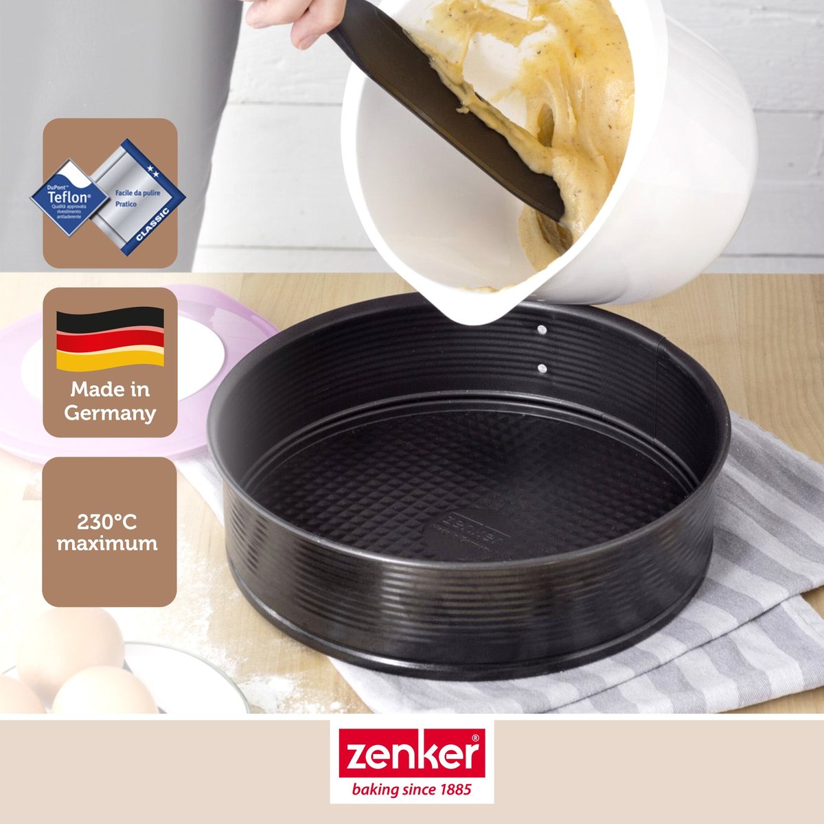 3 moules à charnière ronds BLACK METALLIC noir, ZENKER
