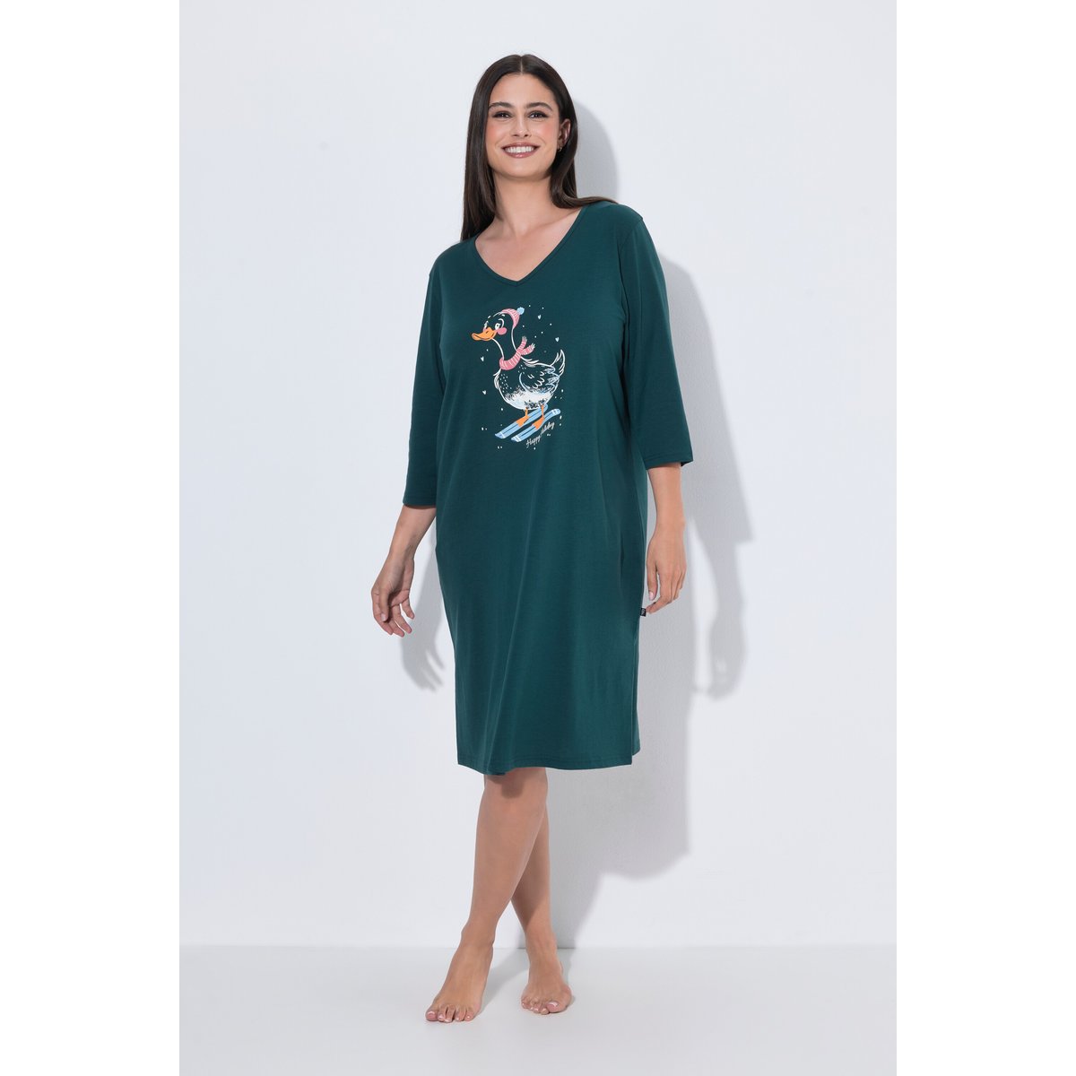 Grand T-shirt, canard faisant du ski vert pin, ULLA POPKEN
