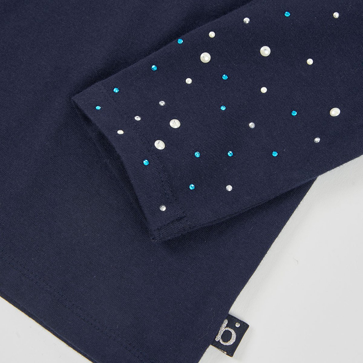 T-shirt fille en maille avec perles bleu, BOBOLI
