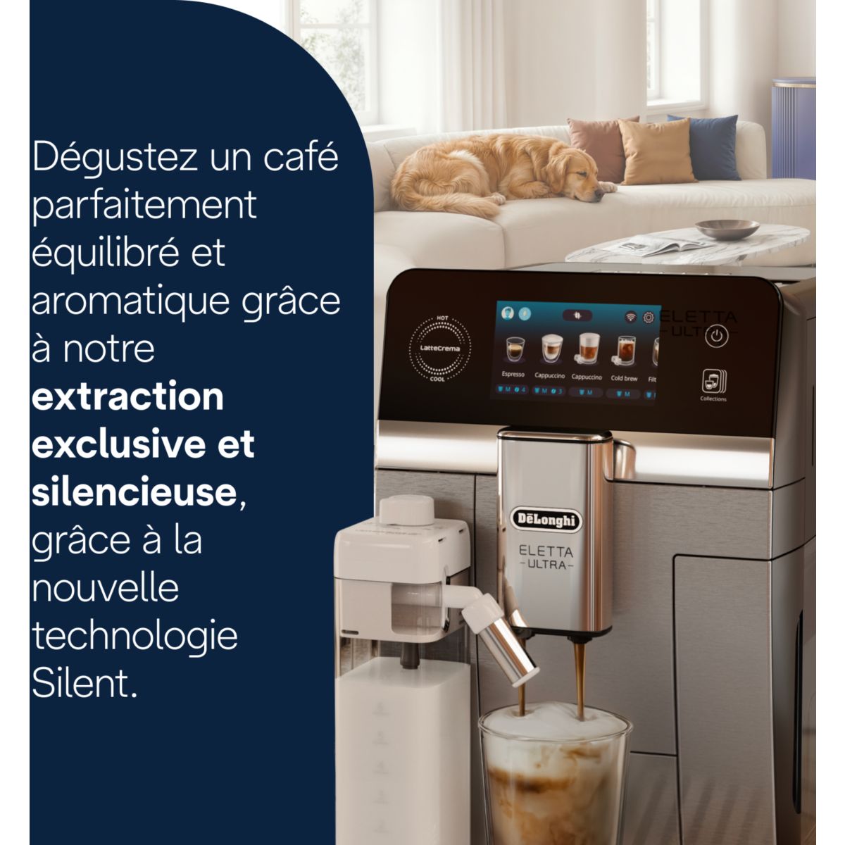 Expresso Broyeur Eletta Ultra ECAM470.85.MB Technologie Silent couleur unique, DELONGHI