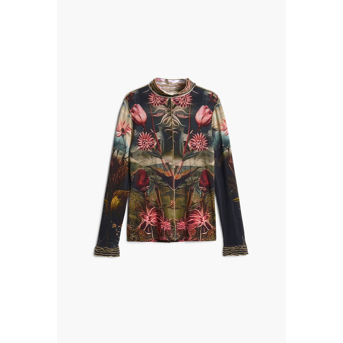 T-shirt imprimé à col roulé noir, DESIGUAL