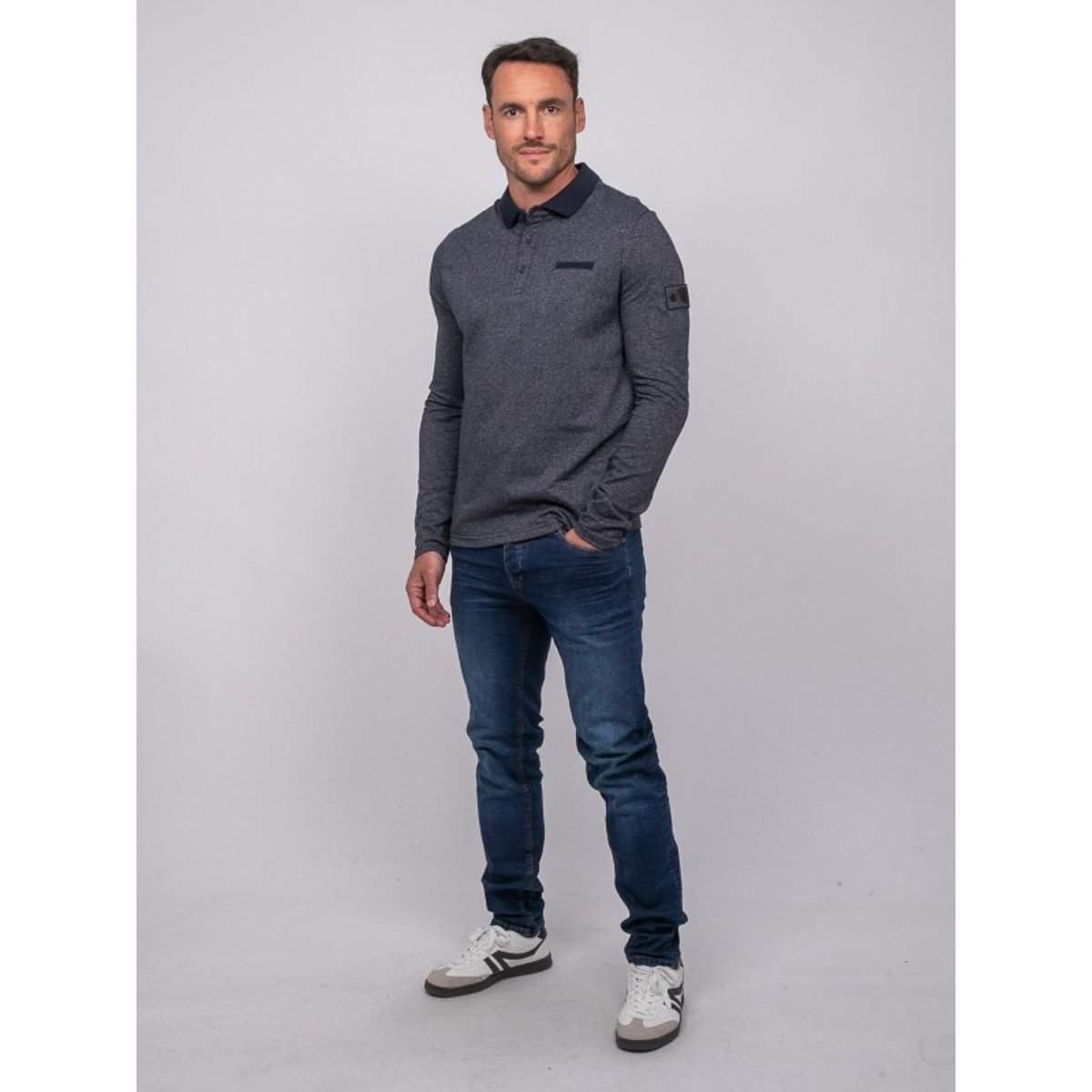 Polo Chevrons Manches Longues Coton Pirotax bleu marine, RITCHIE