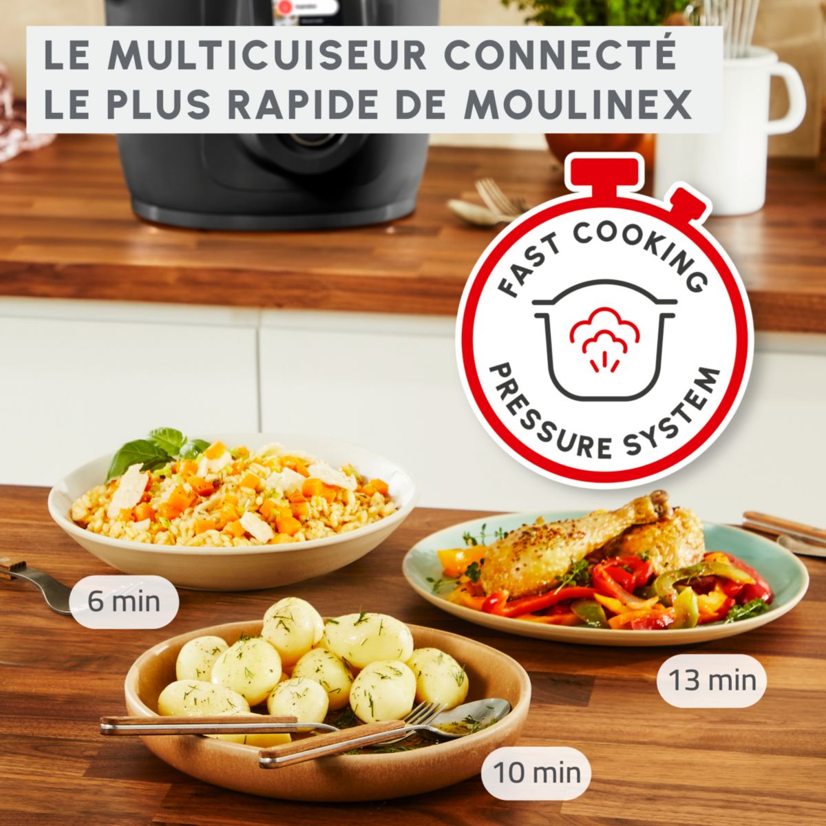Cookeo CE952810 noir wifi 6 L, 9 modes de cuisson, 150 recettes couleur unique, MOULINEX