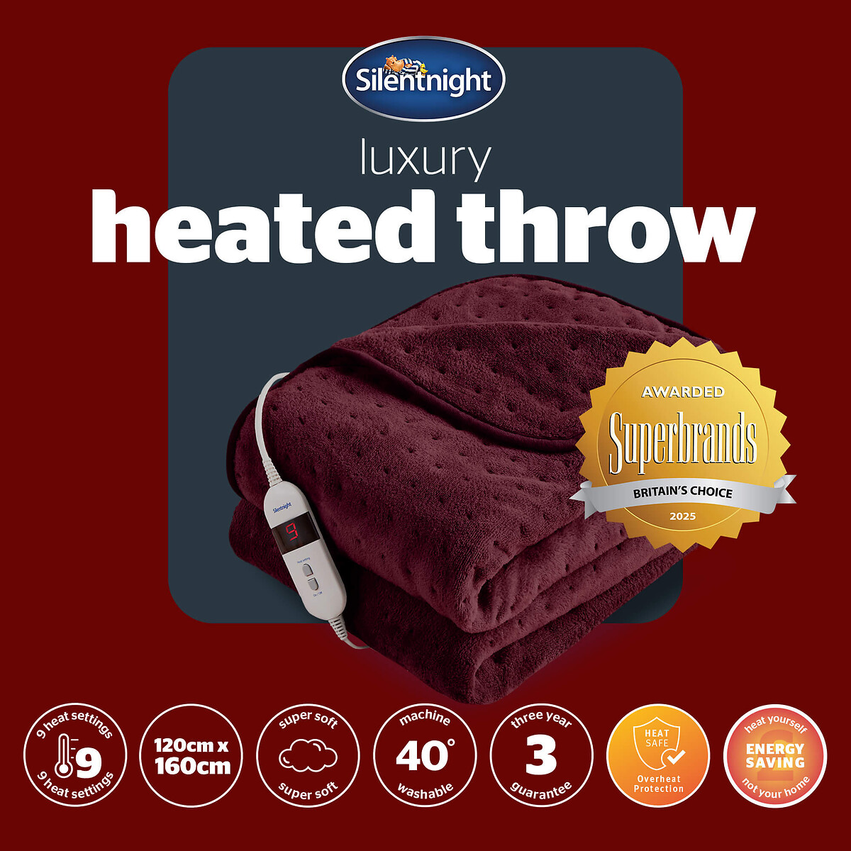 Luxury Heated Throw berry, SILENTNIGHT