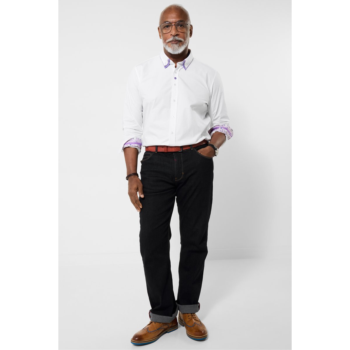 Chemise habillée à col avec finitions contrastées blanc, JOE BROWNS