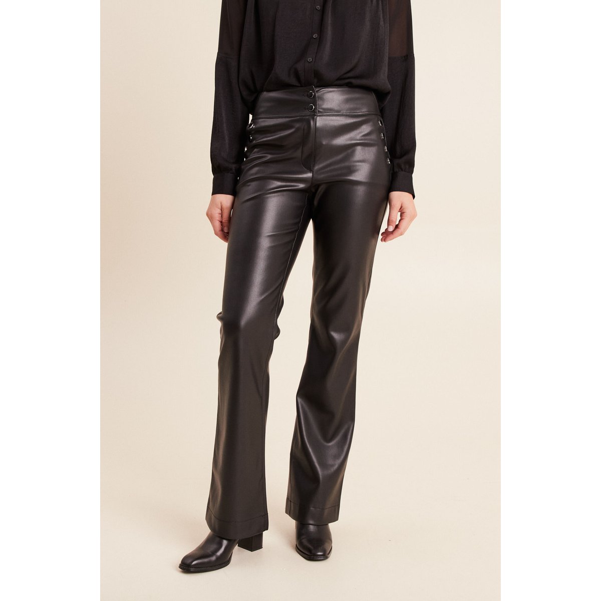 Pantalon bootcut taille haute similicuir noir, BREAL