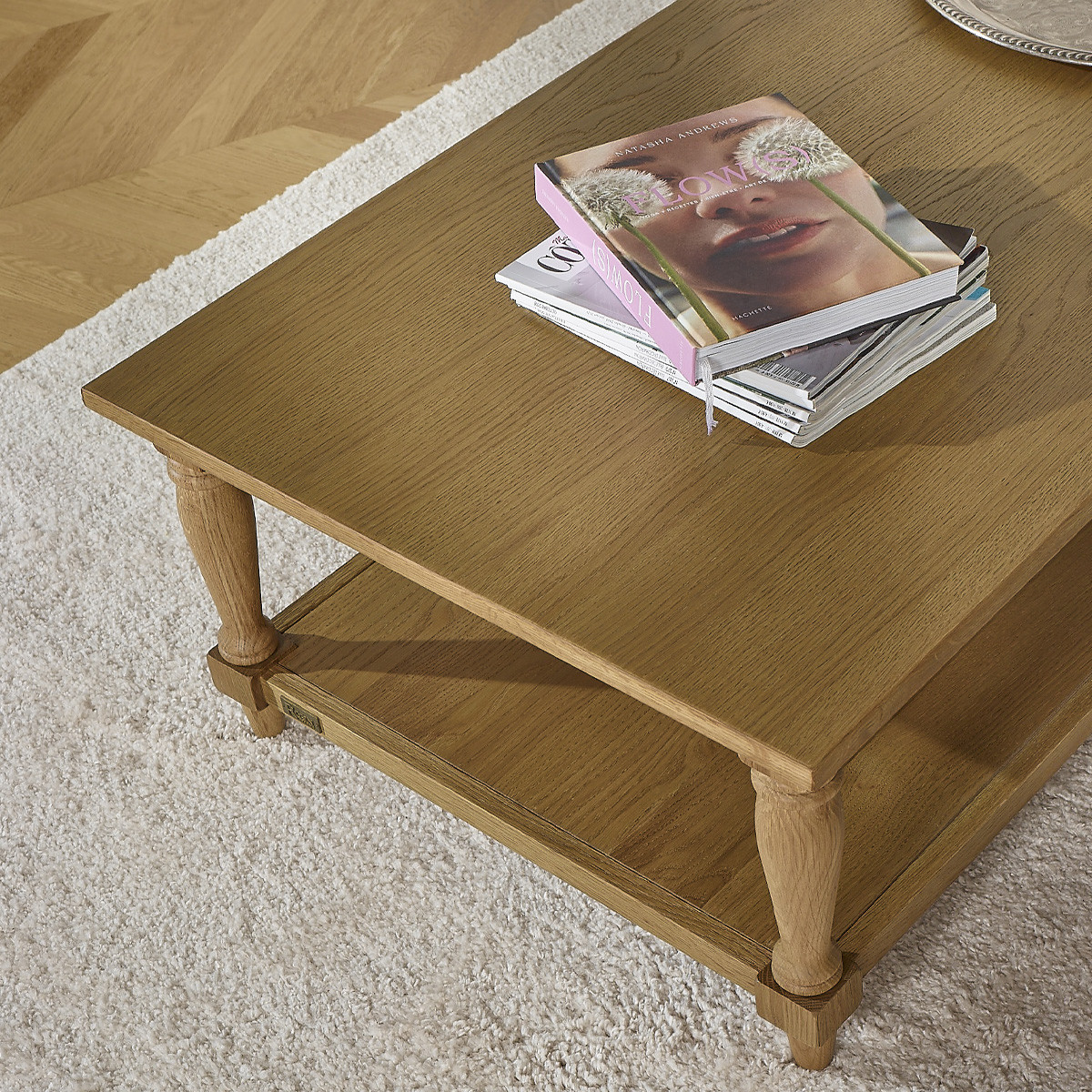 Longue table basse style shabby chic en chêne EDINBURGH marron, ROBIN DES BOIS