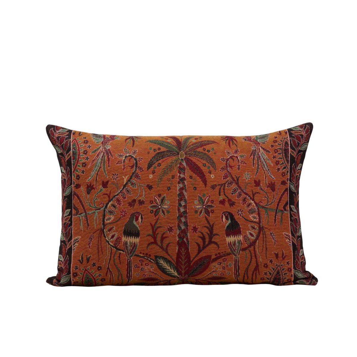 Housse De Coussin en Jacquard motif jungle SUNDARI orange et multicolore, MADURA