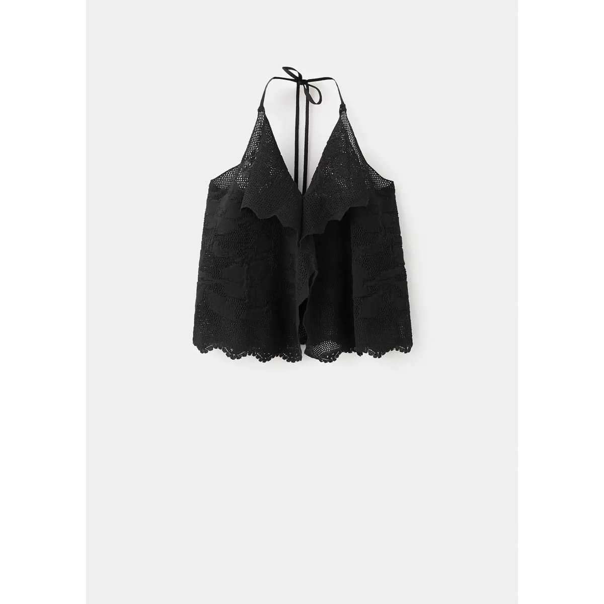 Top halter maille brodée noir, MANGO