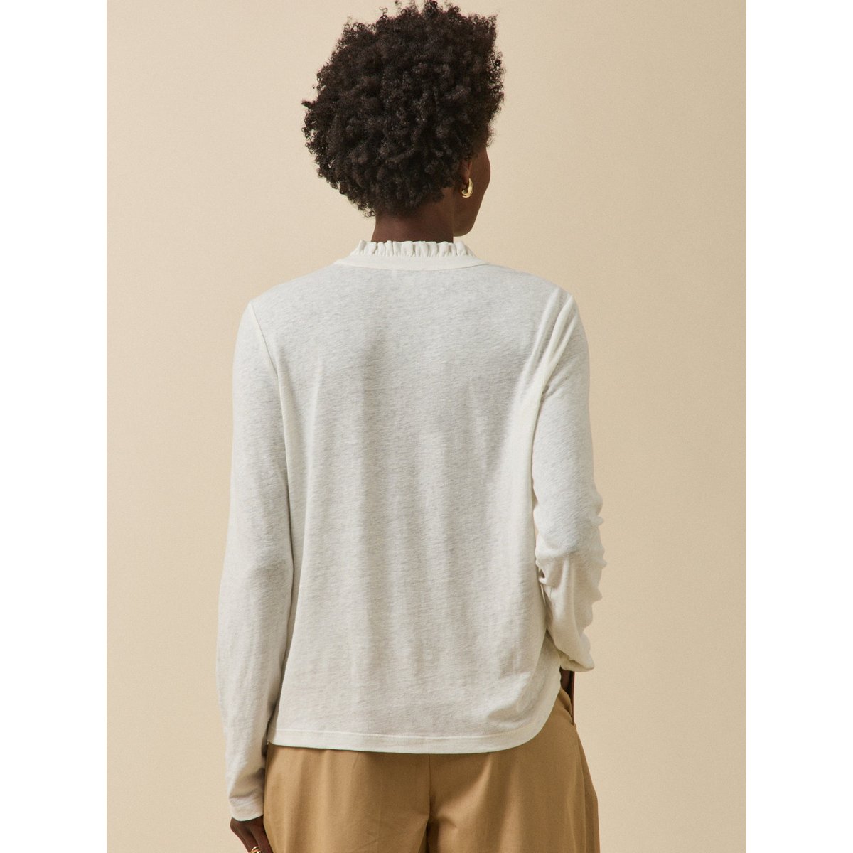 T-shirt boutonné lin et viscose ecru, CYRILLUS
