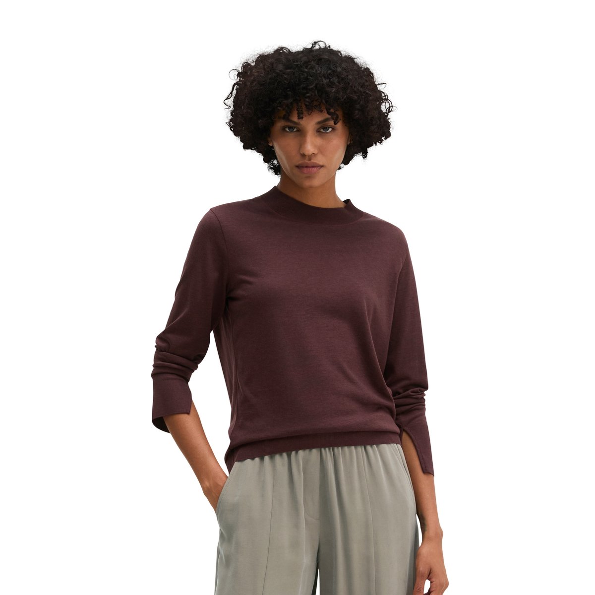 T-shirt long de luxe relaxed en mélange de TENCEL™ Lyocell et de coton rouge, MARC O'POLO