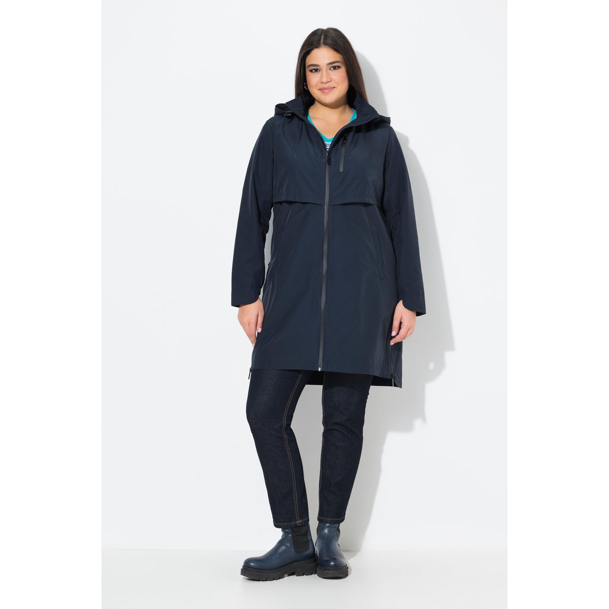 Parka à capuche. Fentes latérales zippées. marine, ULLA POPKEN
