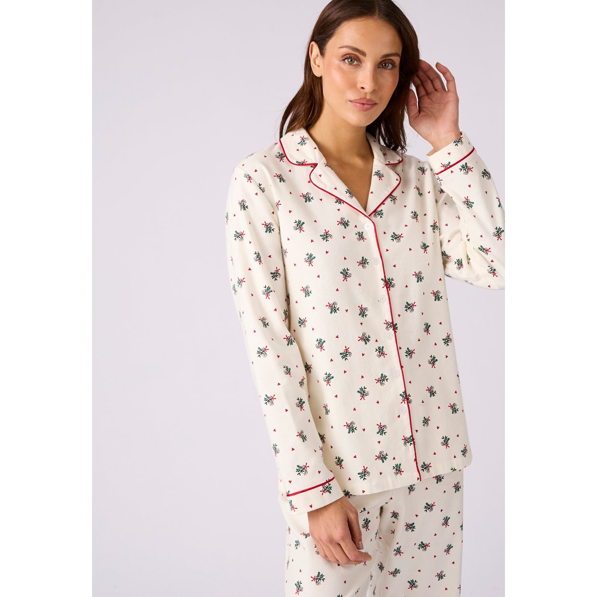 Pyjama pur coton en flanelle vert ecru imp., DAMART