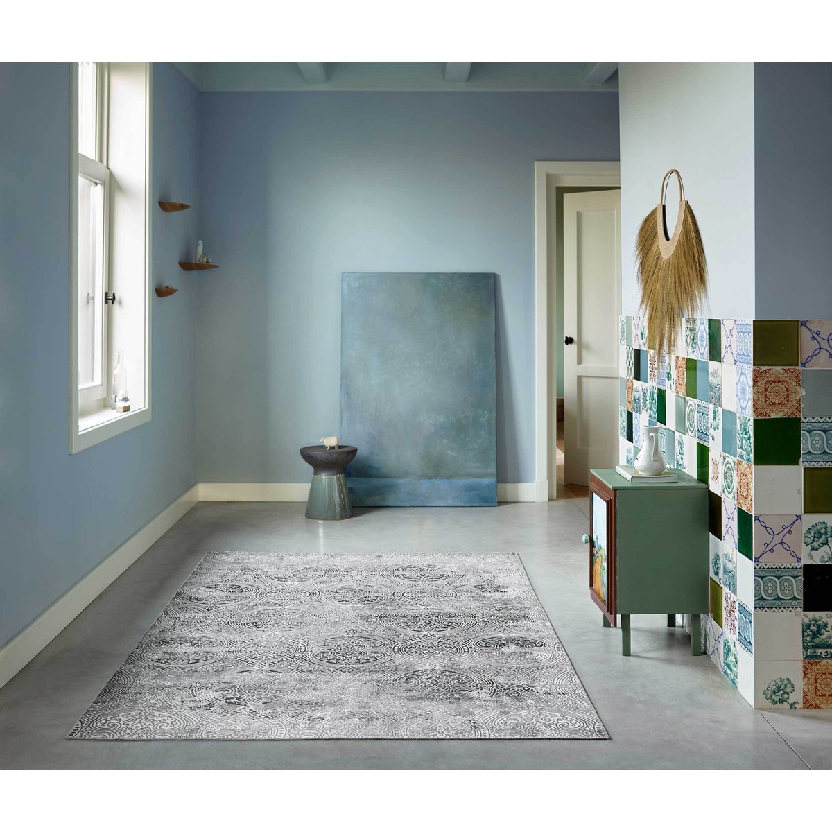 Tapis plat motif cachemire ,  GRACE gris, WECON HOME