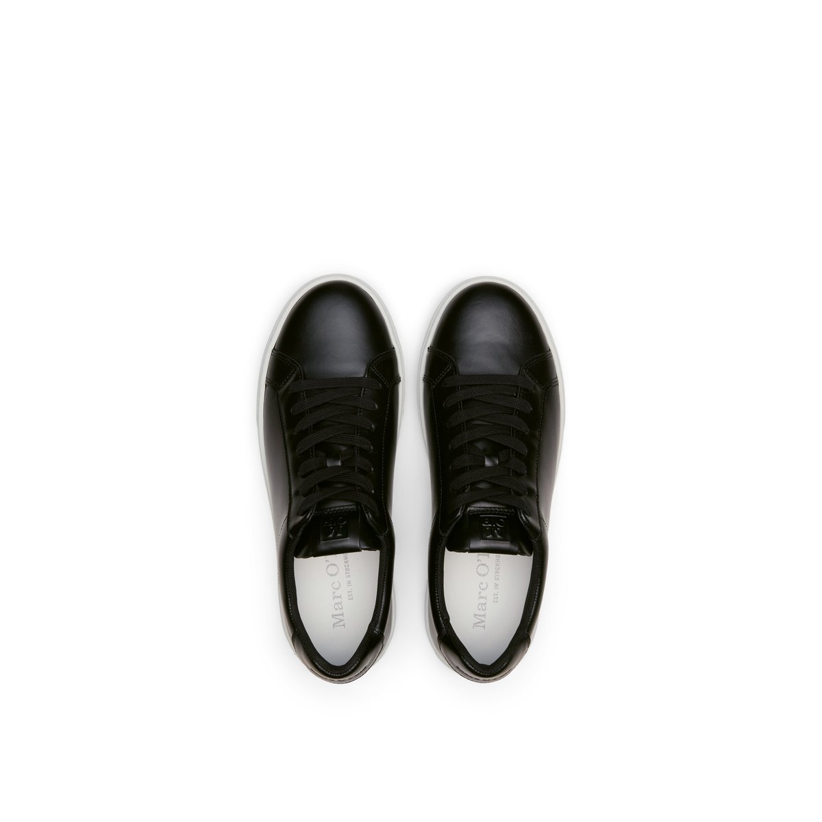 Baskets à semelles cuvette Modèle Agar en cuir de bœuf nappa noble noir, MARC O'POLO