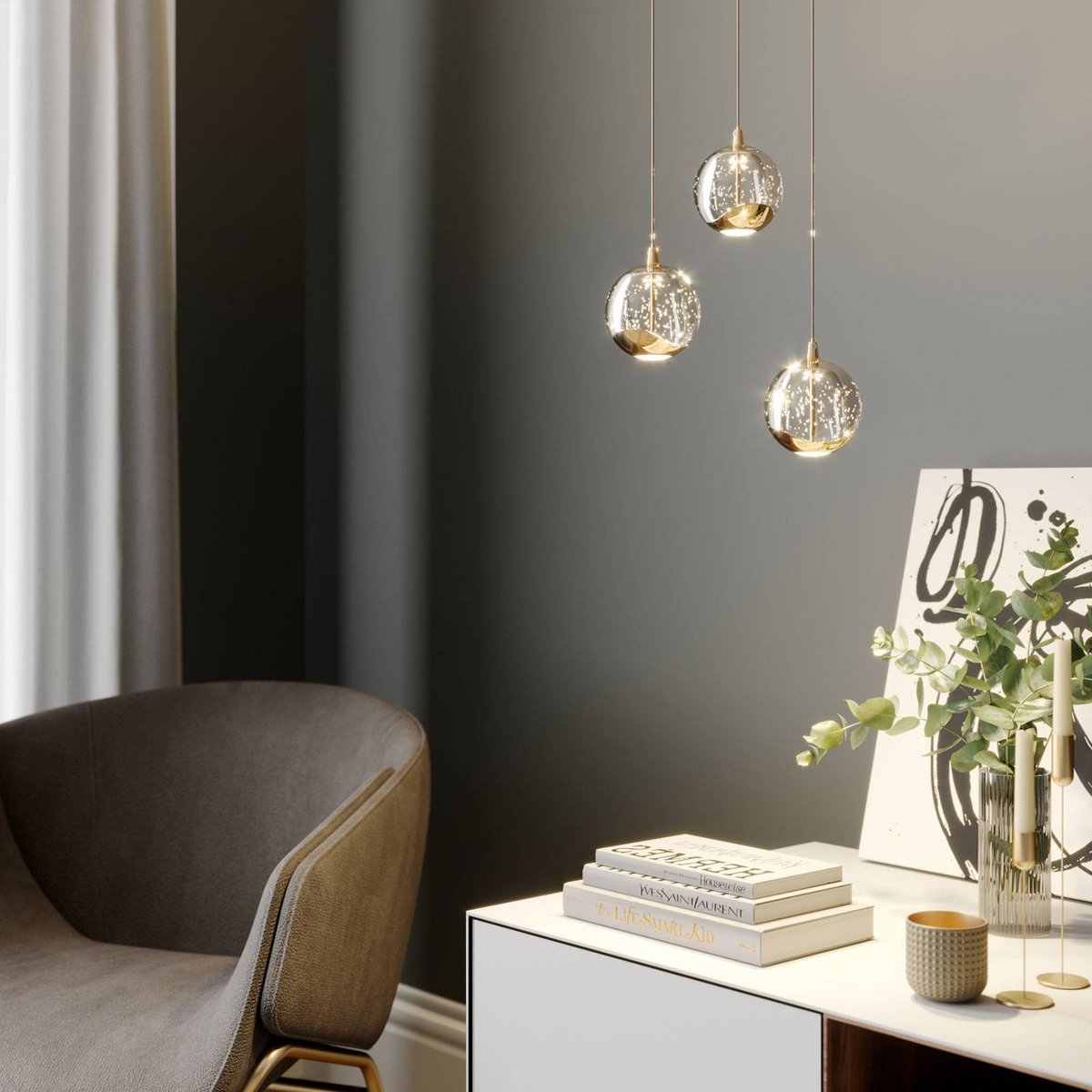 Suspension en verre moderneLED, Hayley clair, or, LUCANDE