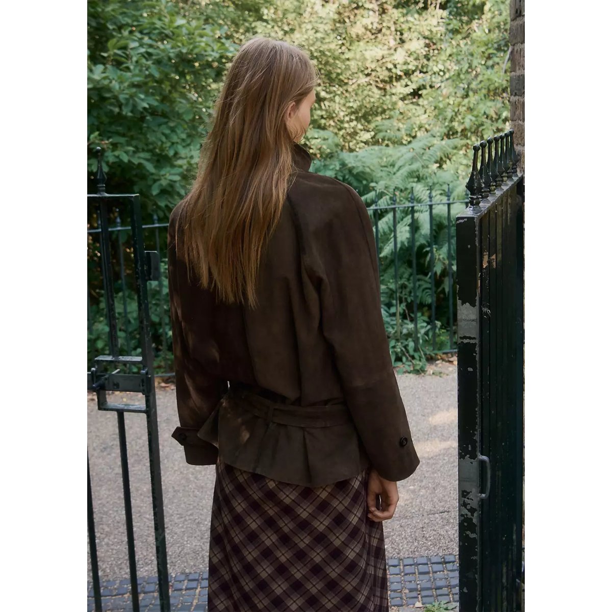 Veste daim ceinture kaki, MANGO
