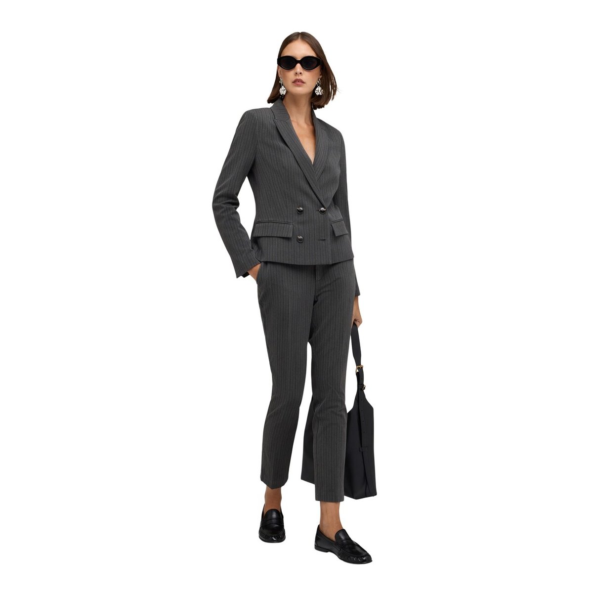 Pantalon slim à motif rayé craie gris, MOTIVI