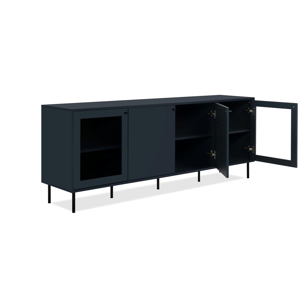 Buffet bas vitrine bleu sombre 4 portes RAVEN bleu, PIER IMPORT