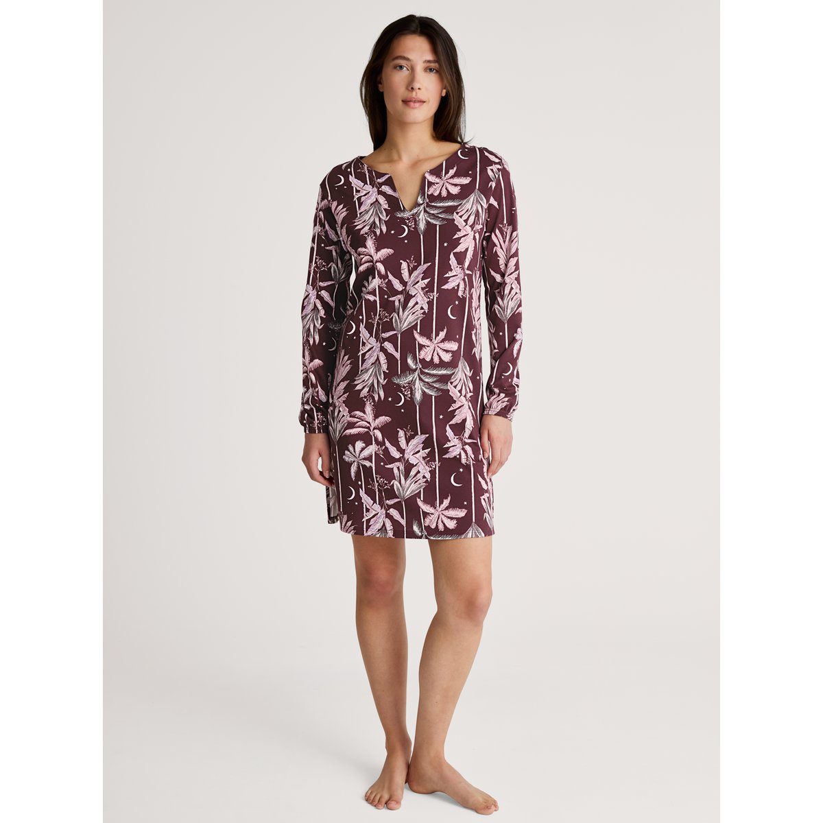 Chemise de nuit à manches longues, longueur 95 cm manches longues Coton FAVOURITES GROUND port royal red, CALIDA