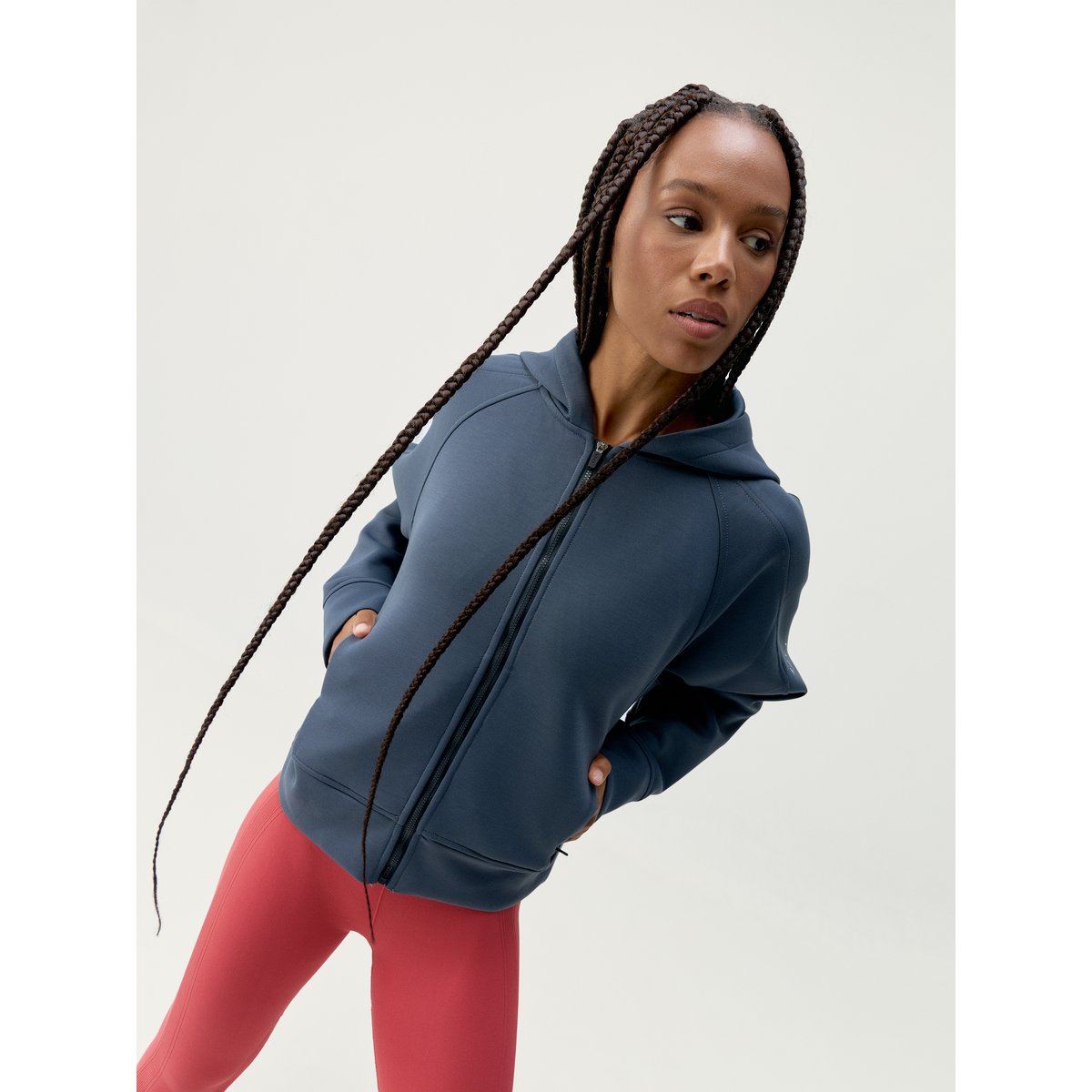 Sweat de sport femme Elsa À capuche avec fermeture éclair séchage rapide bleu acier gris, BORN