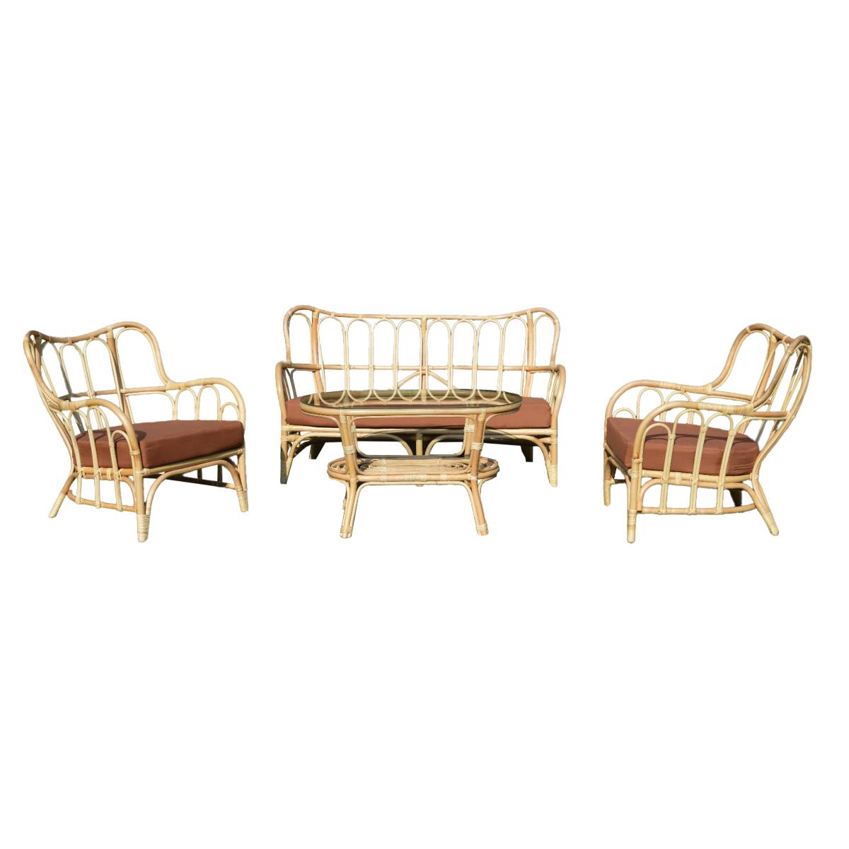 Salon de jardin en rotin et tissu RATTAN bois foncé, MADE IN MEUBLES