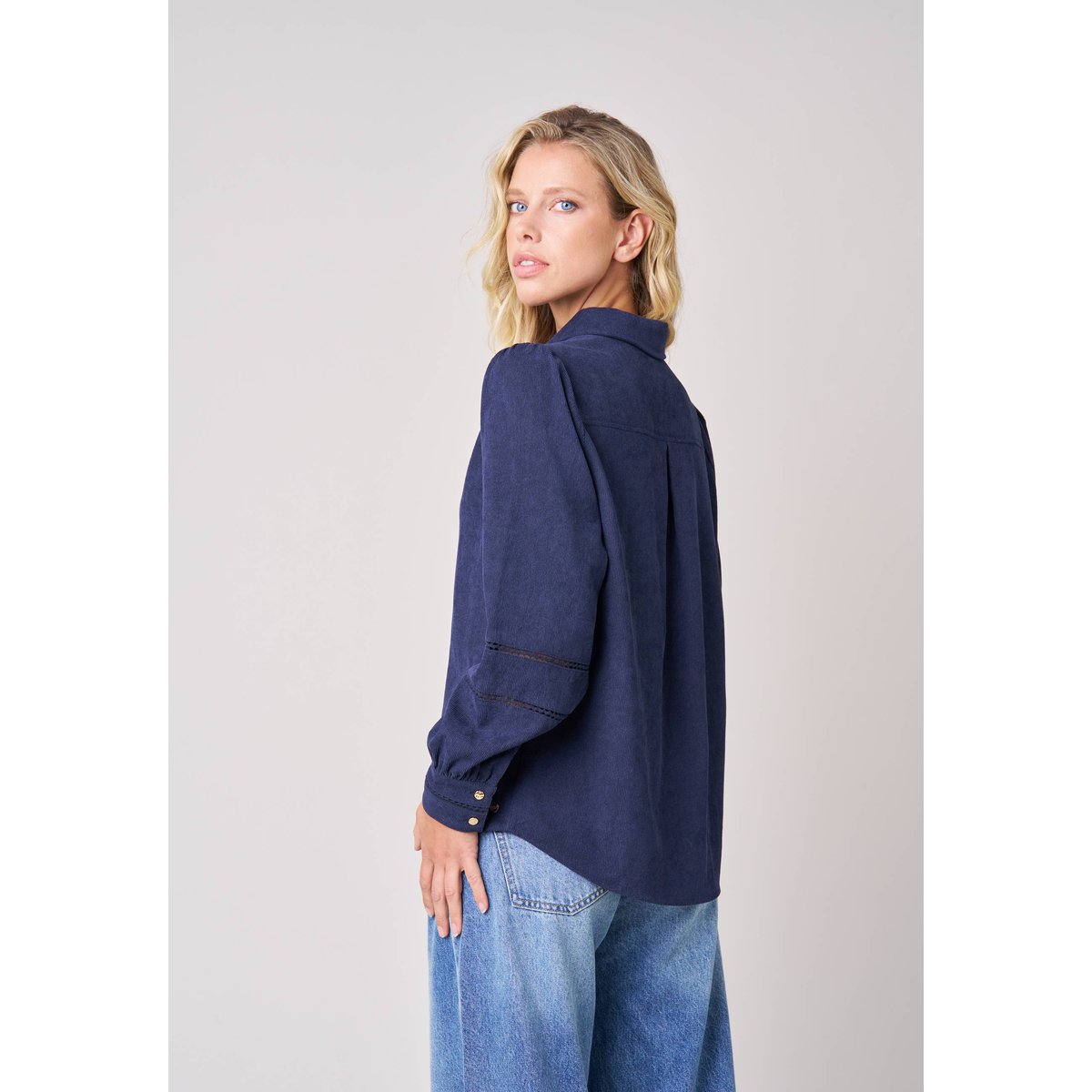 Chemise femme en velours côtelé AURELYA navy, DEELUXE