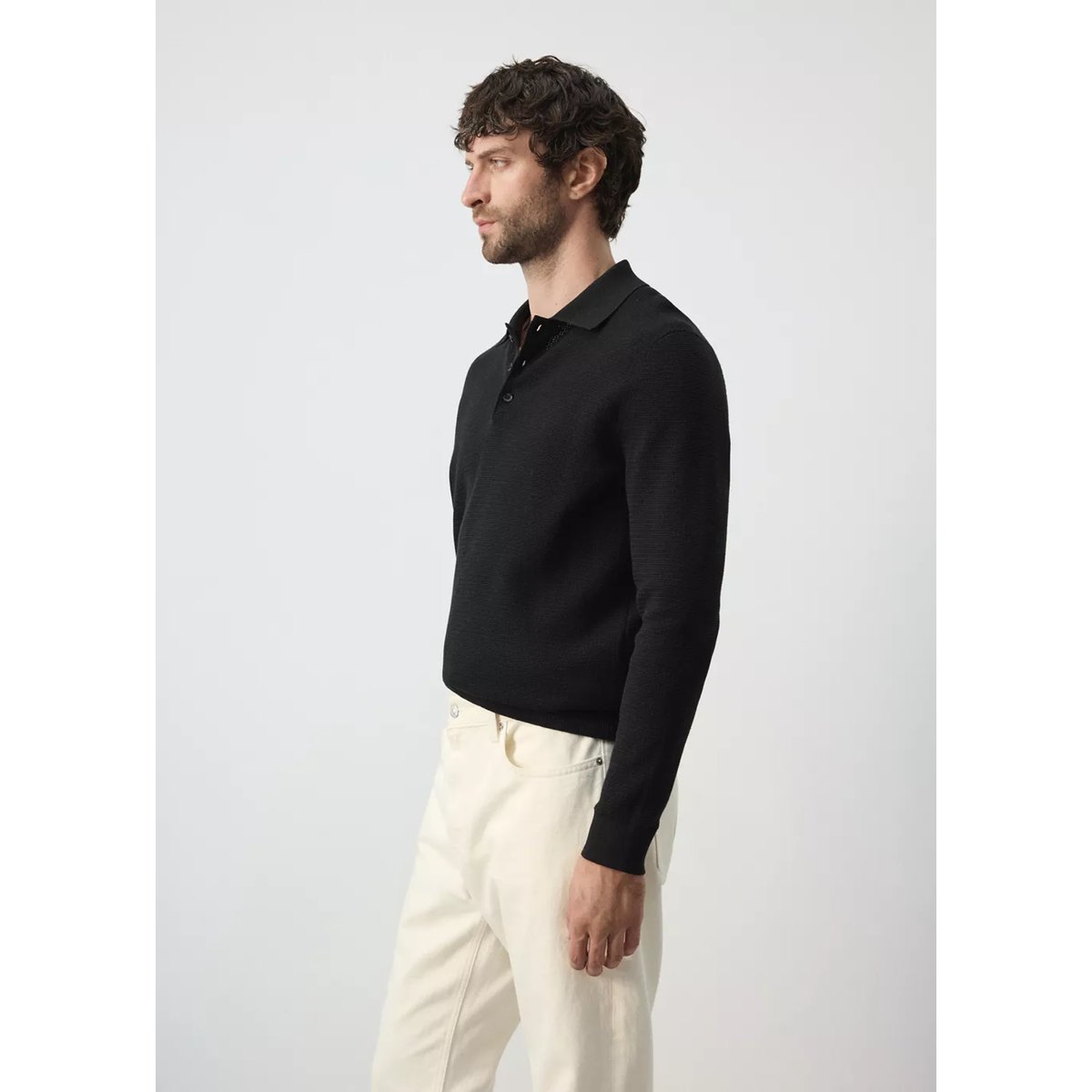 Polo mélange coton maille fine noir, MANGO MAN