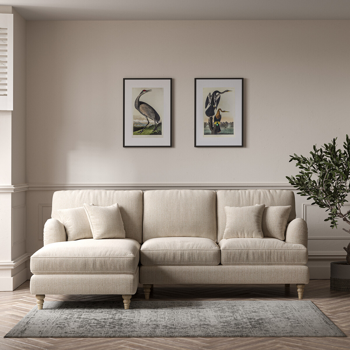 Emeline Tonal Basket Weave Corner Chaise Sofa with Oak Legs (Left Facing) ecru , ÉDITÉ