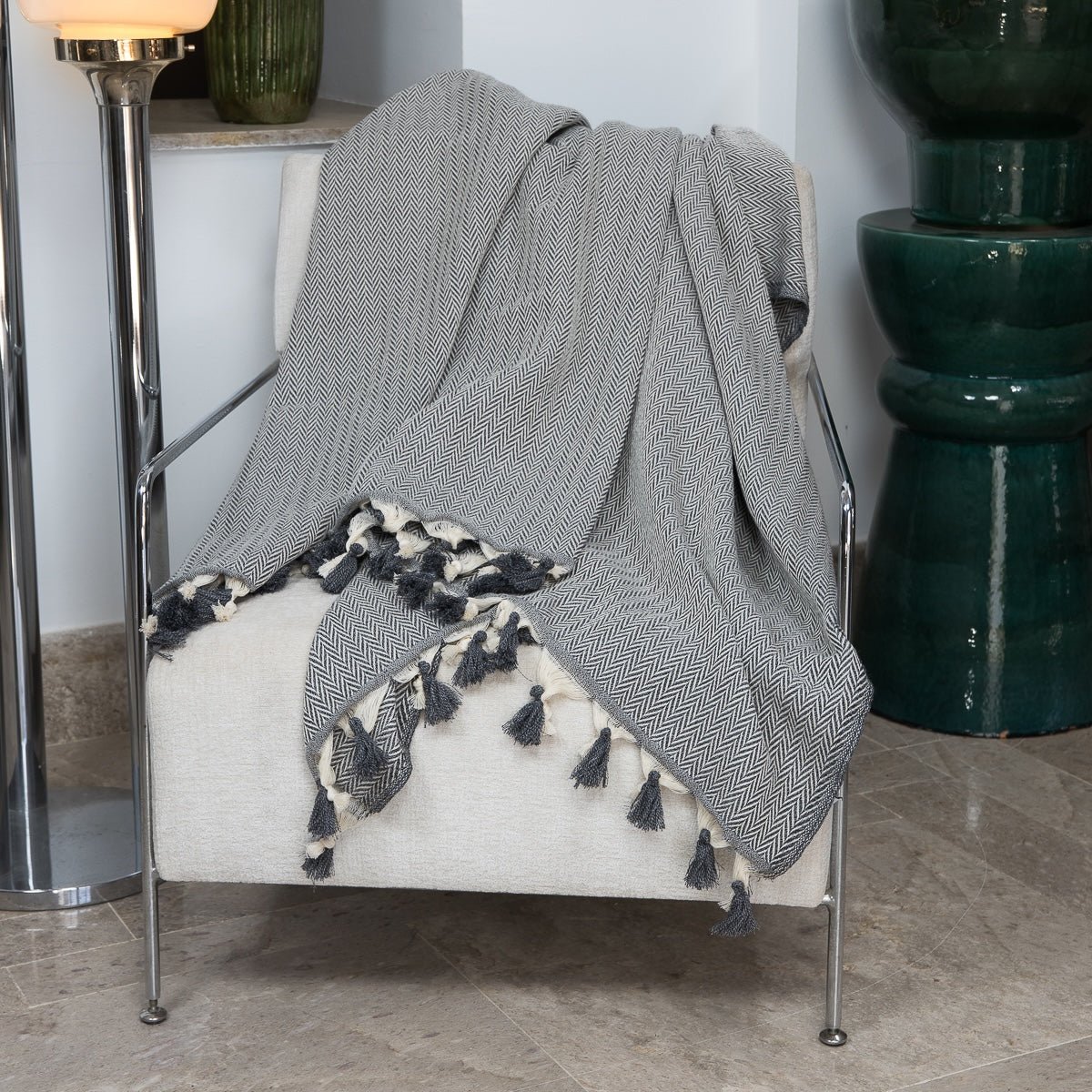 Plaid laine GSTAAD gris chiné, FEBRONIE
