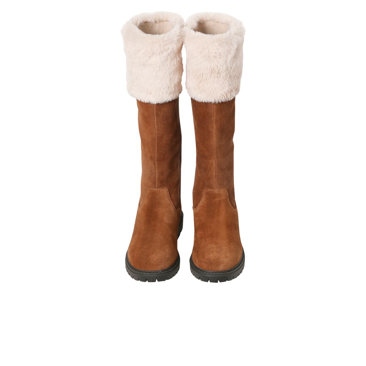 Bottes cavalières fourrées zippées cuir marron, VERTBAUDET