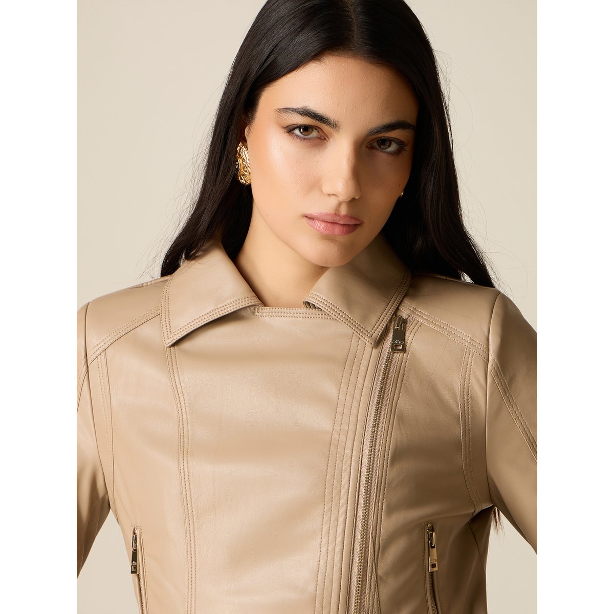 Blouson perfecto court beige, OLTRE