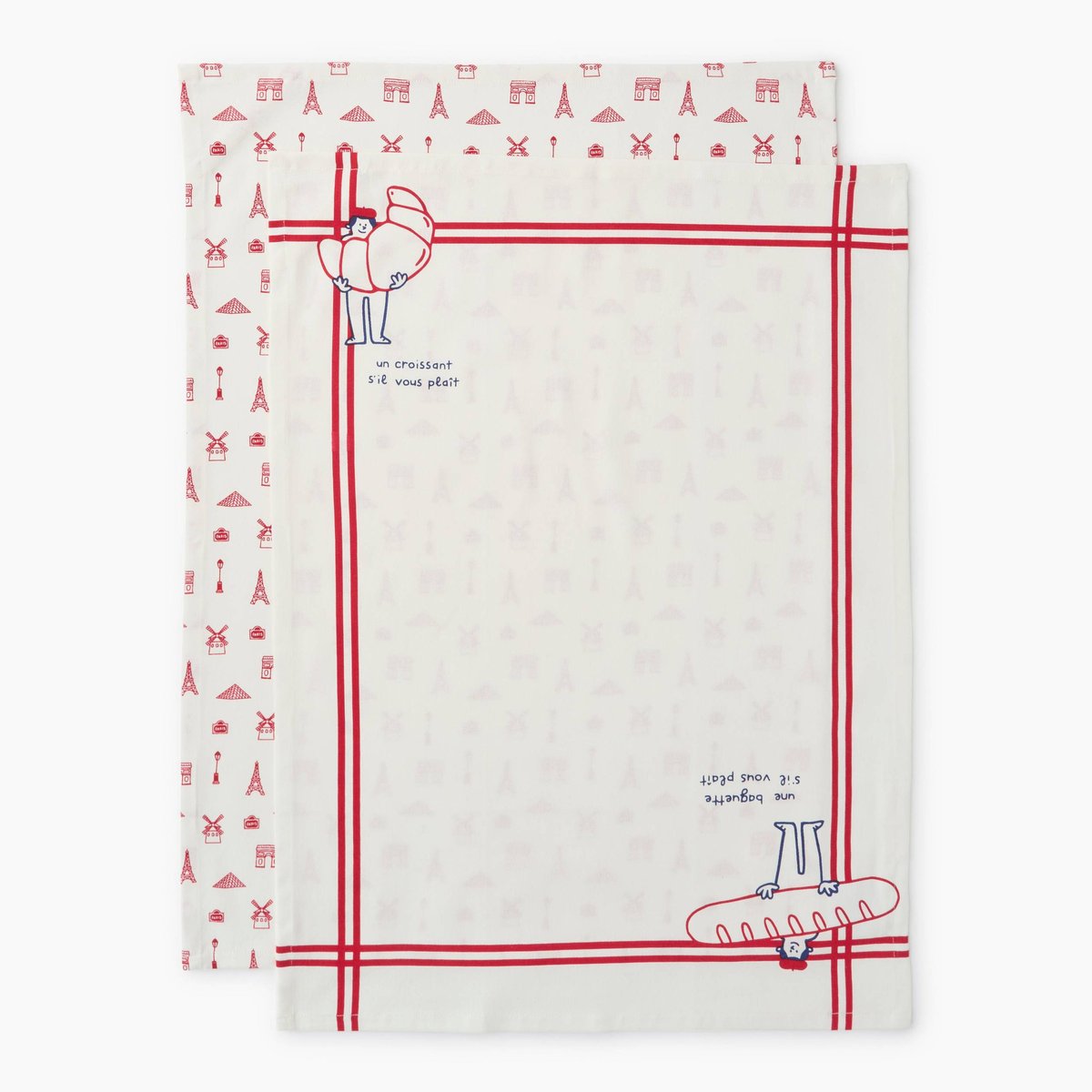 Lot de 2 Torchons imprimés Monsieur Baguette, 50x70 cm, en coton multi co, MONOPRIX