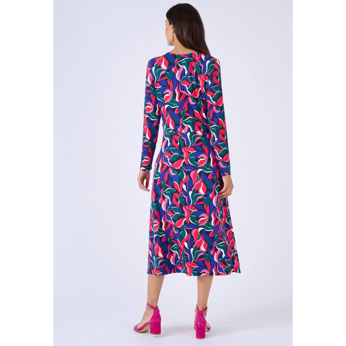 Robe maille effet cache-coeur viscose stretch bleu feuillage, DAMART