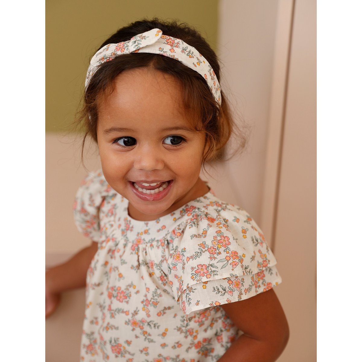 Ensemble bébé robe, bloomer et bandeau écru, VERTBAUDET