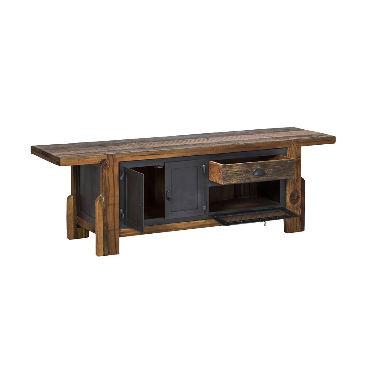 Meuble TV en bois recyclé HECTOR gris, MADE IN MEUBLES
