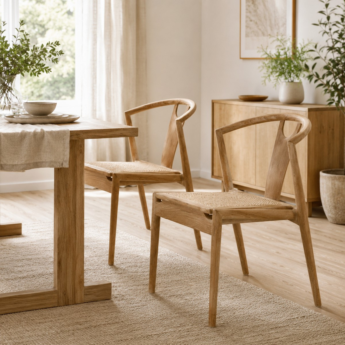 Lot de 2 chaises en bois et cannage - BOHO bois clair, MATHI DESIGN