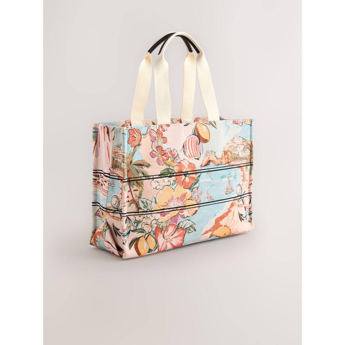 Sac porté épaule en toile imprimé fleuri, NEXT