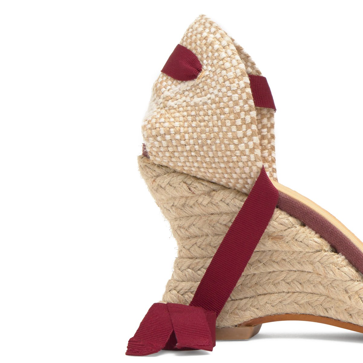 Espadrilles compensées en lin à lacets JUD bordeaux, CASTANER