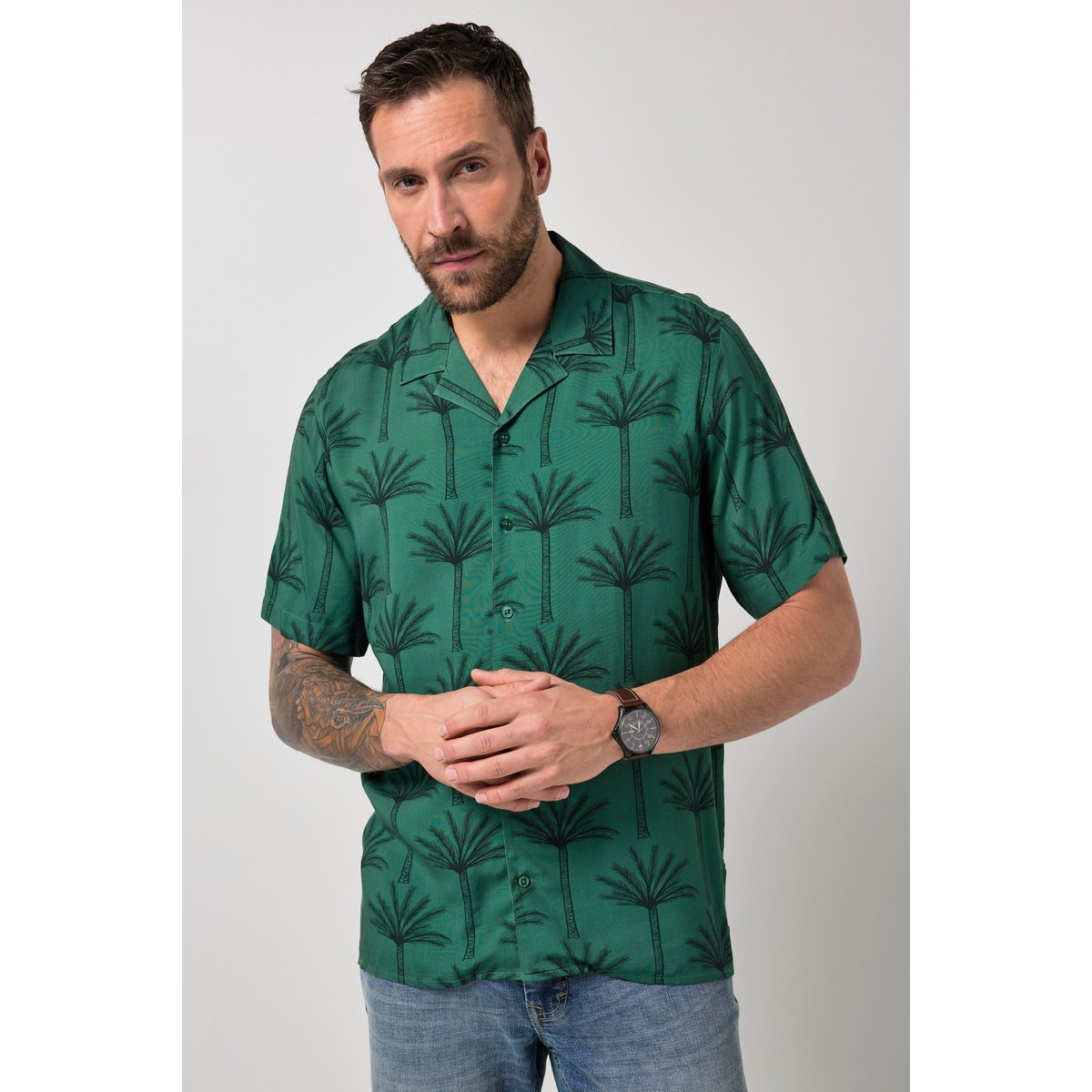 Chemise dans un imprimé all-over vert moyen, JP1880