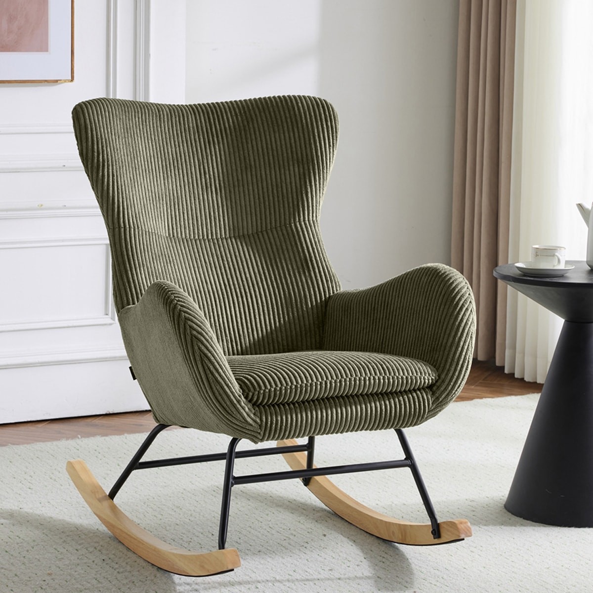Rocking-chair en velours côtelé - BEA vert kaki, HOMIFAB