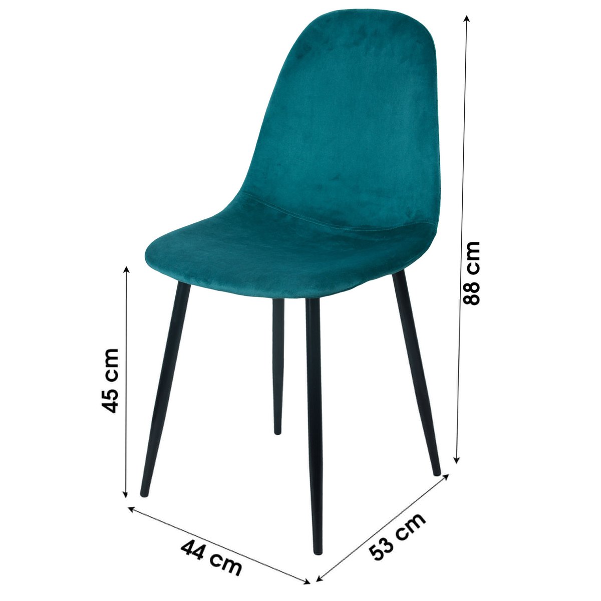 Chaise en velours bleu canard pieds en métal noir - 44x53x88cm bleu, WADIGA