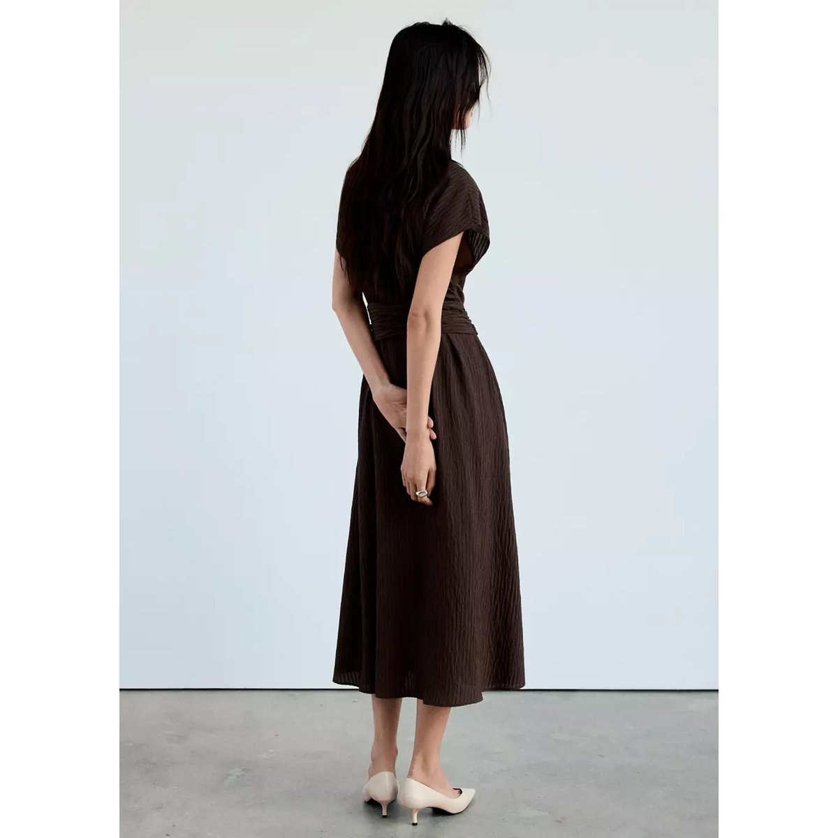 Robe chemisier ceinture marron, MANGO