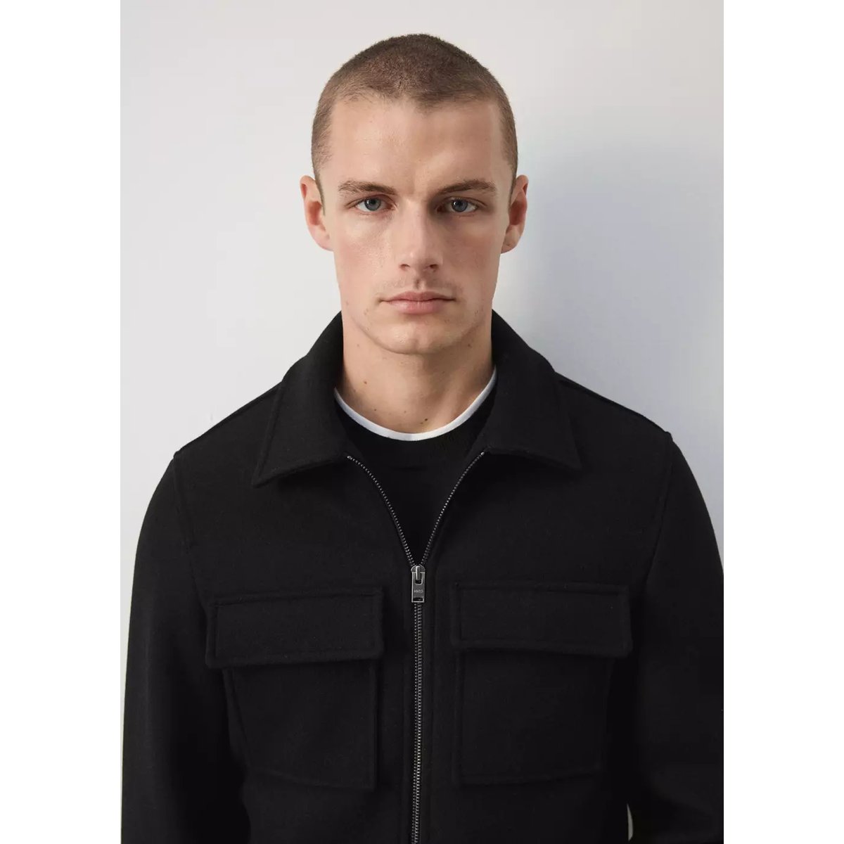 Veste en mélange de laine à poches noir, MANGO MAN