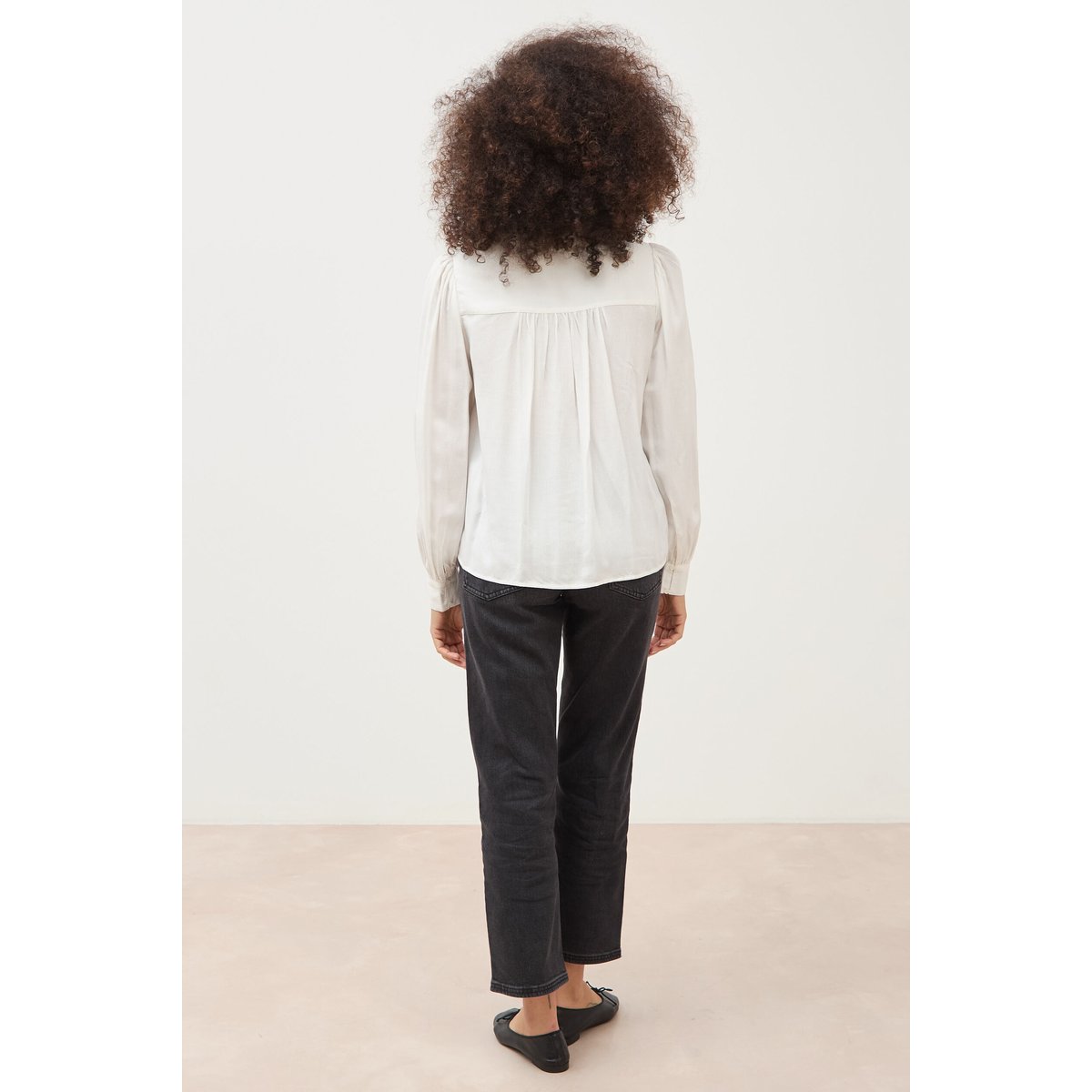 Blouse ajourée col rond manches longues ecru, BONOBO